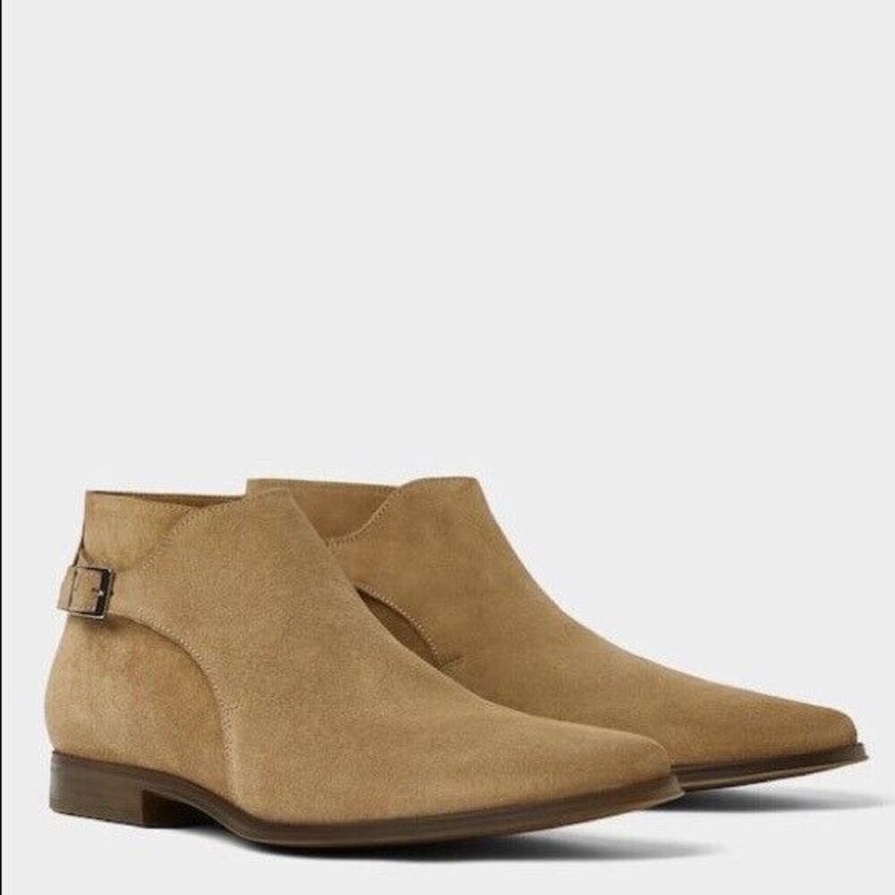 Mens's Zara Beige Suede Nubuck SideBuckle Ankle Boots Size 42 US 9 REF: 5603 202